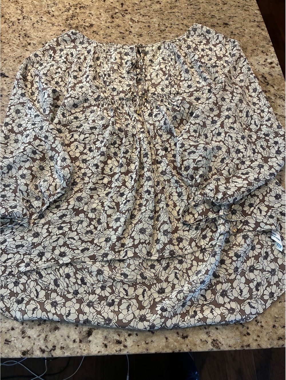 Leifsdottir 100% Silk Floral Tunic Dress Sz 10 Cream Brown Boho Anthropologie